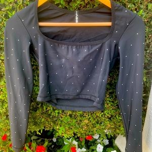 Crop rhinestone leotard work out fashion top